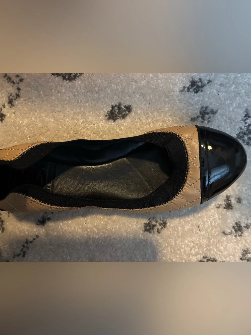 Tory Burch Quilted Ballet Flats in Beige and Black with Logo Accent